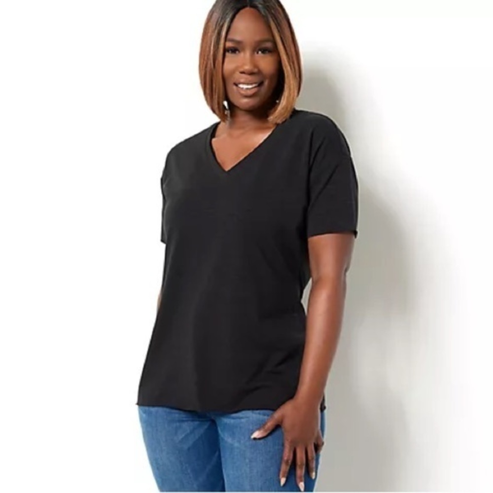 Laurie Felt Slub V-Neck Tee with Dropped Shoulders sz XL NEW # D622